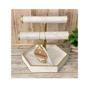 NWT Made in Thailand Marble like jewelry holder Organizer with 2 rods & Tray
